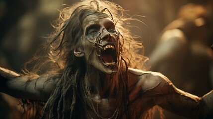 A female model turned into a zombie.