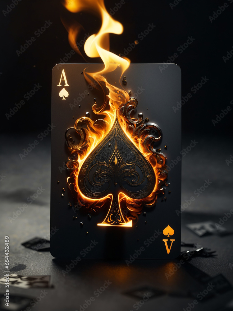 Poster a flaming playing card with an ace of spade - ai generative