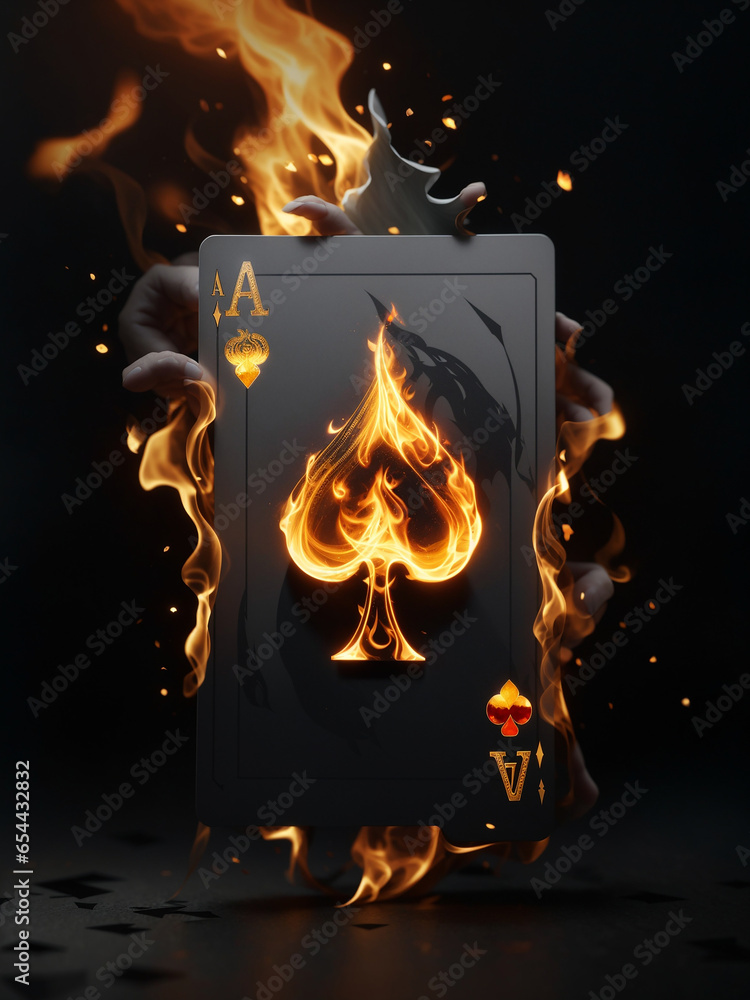 Poster a flaming playing card with an ace of spade - ai generative