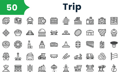 Set of outline trip icons. Vector icons collection for web design, mobile apps, infographics and ui