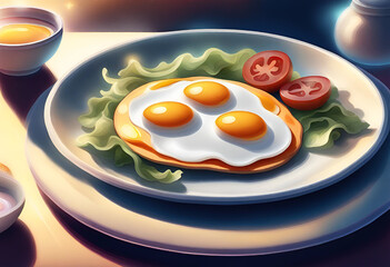 Fried eggs on a plate with salad