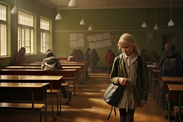 Sad child in the school.