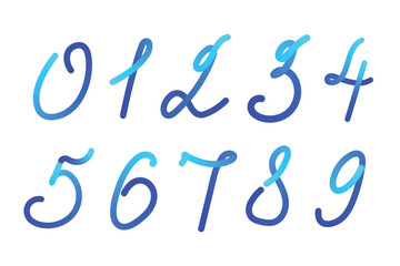 Vector handwritten gradient numbers from zero to nine design element for holiday decoration, stylized cartoon round mixture forming a set of shapes