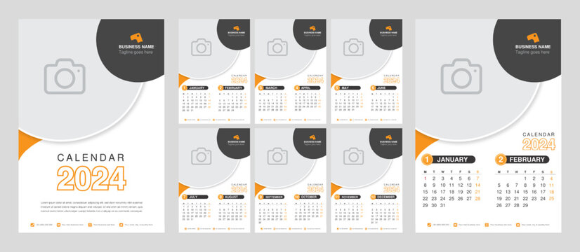 Wall calendar 2024 in minimalist style design template for business