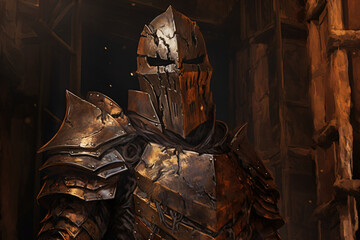 the faceless knight in armor - obrazy, fototapety, plakaty