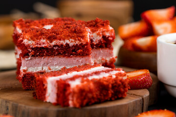 close up strawberry sweets and desserts, strawberry cake