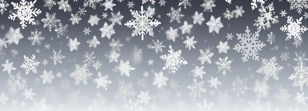 Christmas grey background with snow flakes