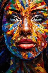 Abstract collage, mosaic art design of beautiful woman. Generative Ai
