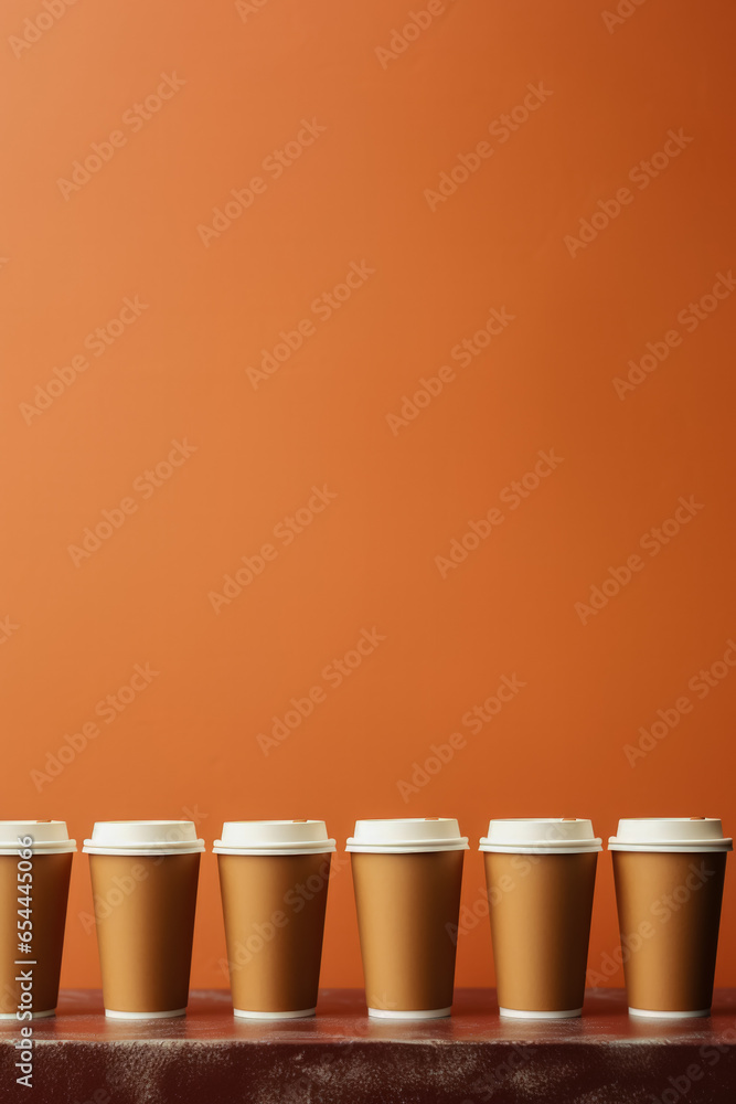 Aufkleber artistic paper coffee cups lined up background with empty space for text
