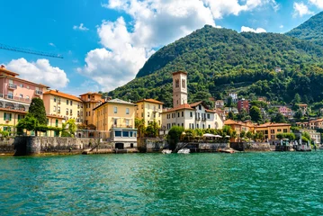 Selbstklebende Fototapeten Italy, Lake Como, Torno. View of the pier and buildings © Nataliya Schmidt