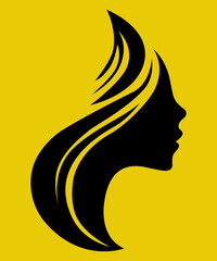 Ilustración de rostro femenino en fondo amarillo - obrazy, fototapety, plakaty