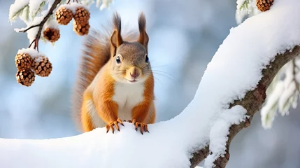 Photo sur Plexiglas Écureuil squirrel in winter. 