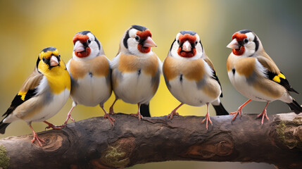 Group of Royal finch birds closeup