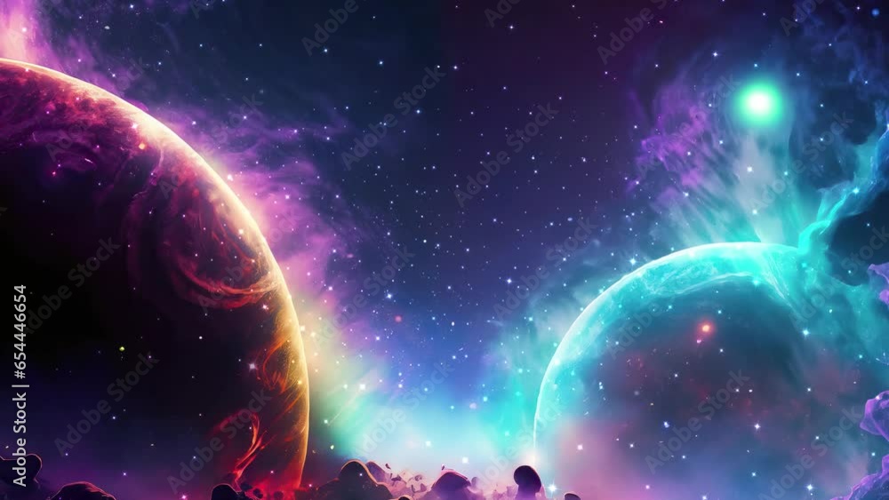 Poster galaxy and nebula with planets. abstract space background. endless universe with stars and galaxies 