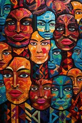 Abstract collage that celebrates the beauty and diversity of humanity. It features a variety of people from different ethnicities, cultures, ages and genders. Generative Ai