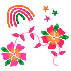 flower leaf color kids children rose illustration vector rainbow star