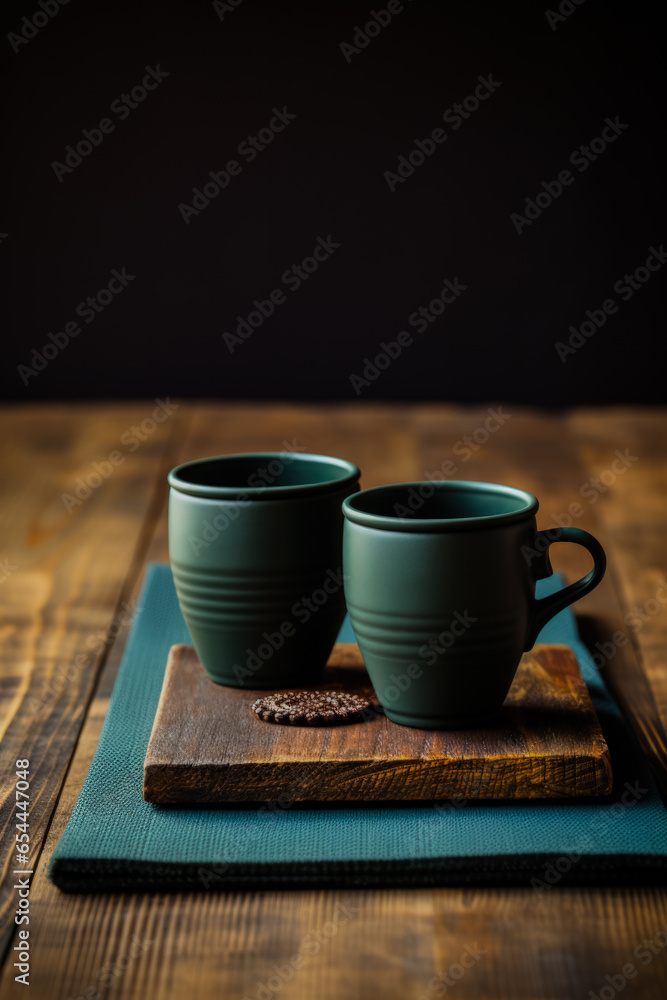 Aufkleber yoga mats and coffee cups post-class serene setting background with empty space for text