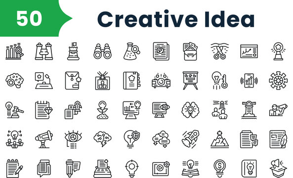 Set of outline creative idea icons. Vector icons collection for web design, mobile apps, infographics and ui
