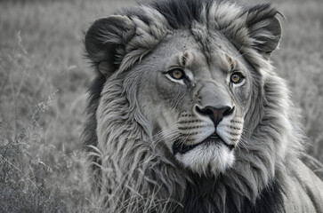 Black and white portrait of a lion