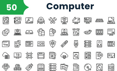 Set of outline computer icons. Vector icons collection for web design, mobile apps, infographics and ui