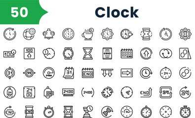 Fototapeta na wymiar Set of outline clock icons. Vector icons collection for web design, mobile apps, infographics and ui