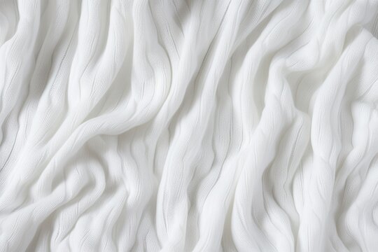 Viscose yarn knitted wool fabric with crumpled texture in white Abstract wrinkled jersey backdrop