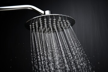 Water droplets falling from a shower nozzle - obrazy, fototapety, plakaty
