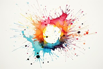 Watercolor ink drops on white paper paint bleed with black circle flow splatter spreading on clear background Ideal for digital composition motion graphics