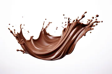 Abwaschbare Fototapete White background closeup of chocolate splash © The Big L