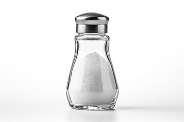 White background glass salt shaker on its own - obrazy, fototapety, plakaty