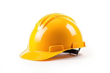 Fototapeta premium White background isolated yellow safety helmet for industrial workers or site safety
