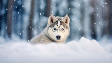 Siberian husky puppy in snow