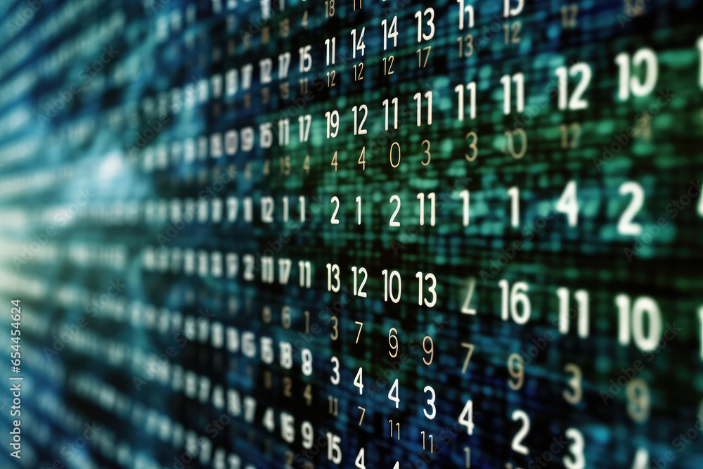 Poster bits and bytes on a dark blue background. binary code numbers.