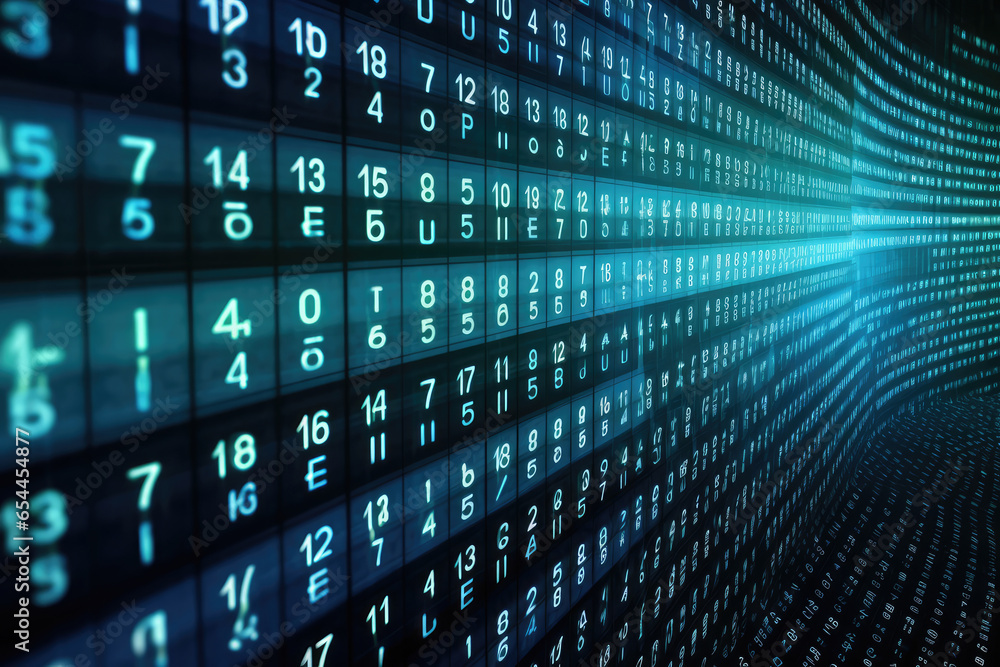Poster blue binary code on black background.