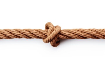 White isolated rope with a brown wavy knot - obrazy, fototapety, plakaty