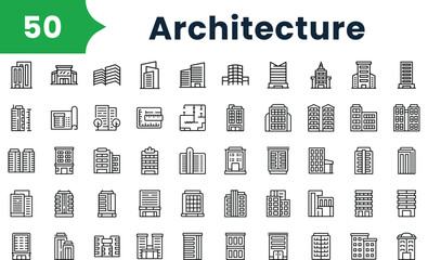 Set of outline architecture icons. Vector icons collection for web design, mobile apps, infographics and ui