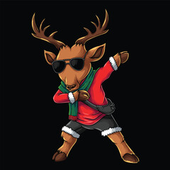 Deer character dabbing dance christmas style vector illustration for your company or brand