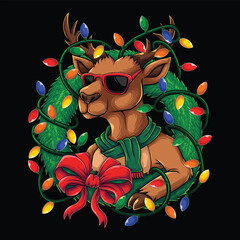 Deer with christmas decoration vector illustration for your company or brand