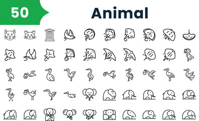 Set of outline animal icons. Vector icons collection for web design, mobile apps, infographics and ui - obrazy, fototapety, plakaty
