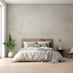Scandinavian bedroom interior design, bedroom interior mockup, 3d render illustration mockup