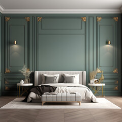 Victorian bedroom interior design, bedroom interior mockup, 3d render illustration mockup