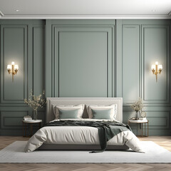 Victorian bedroom interior design, bedroom interior mockup, 3d render illustration mockup