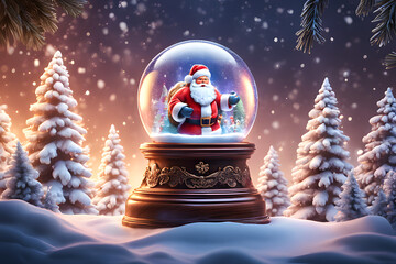 Santa Claus inside Snow globe. Generative AI