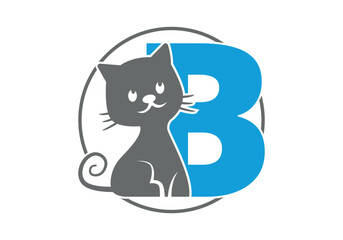 Cat Logo of Kitty Initial Letter B Animal Cats veterinary shop icon symbol veterinarian clip art vector