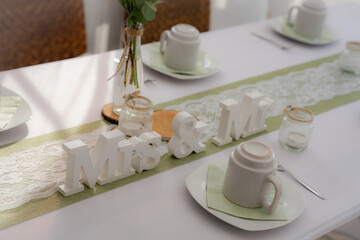 Hochzeit, Tisch Deko, Mr and Mrs, Tafel