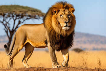 A majestic lion in a natural landscape