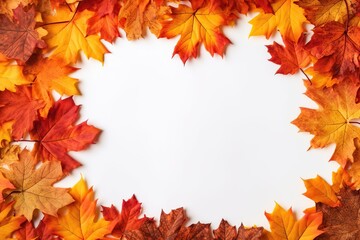 Naklejka na ściany i meble Red and orange autumn leaves on white background. Generative AI