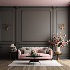 Victorian living room interior design, living room interior mockup, 3d render illustration mockup