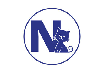 Cat Logo of Kitty Initial Letter N Animal Cats veterinary shop icon symbol veterinarian clip art vector