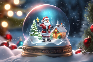 Santa Claus inside Snow globe. Generative AI - 654462820